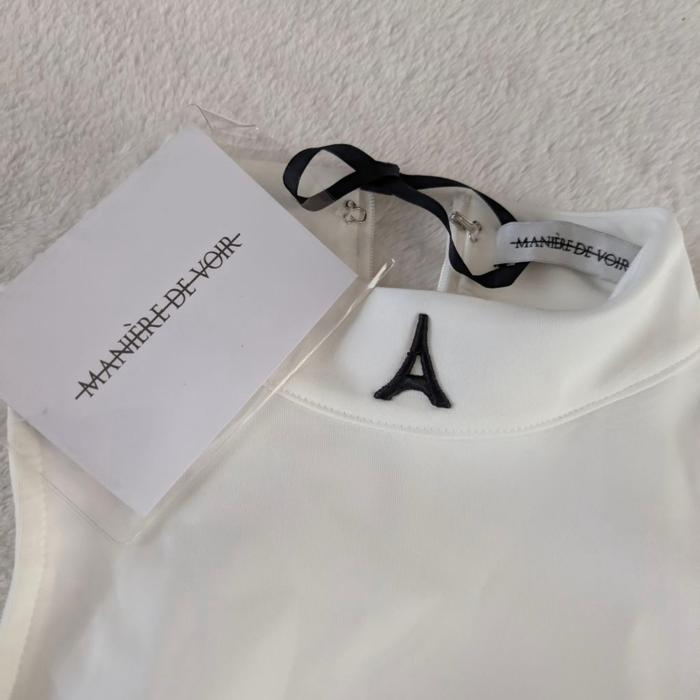 Manière De Voir White Bodysuit with Black Stitching - Size 6 - New - Picture 5 of 9